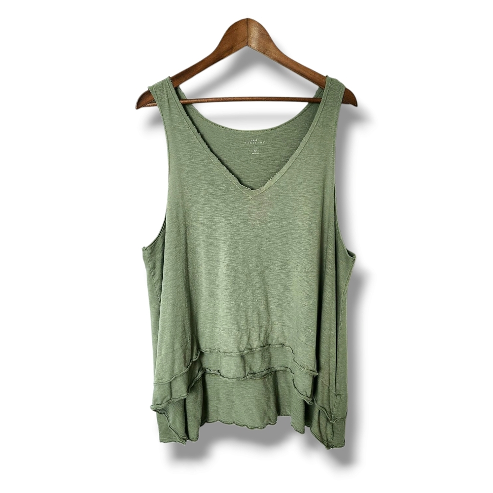 New Directions Ruffled Tiered Raw Trim V-Neck Hi Low Tank Top | 1X